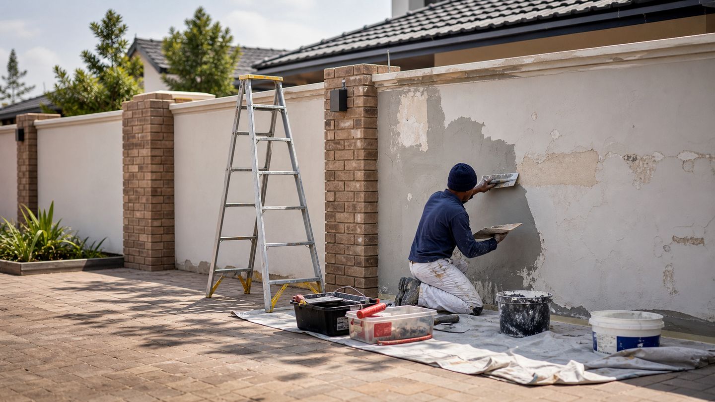 Building maintenance and repair work on an exterior property surface - view 10