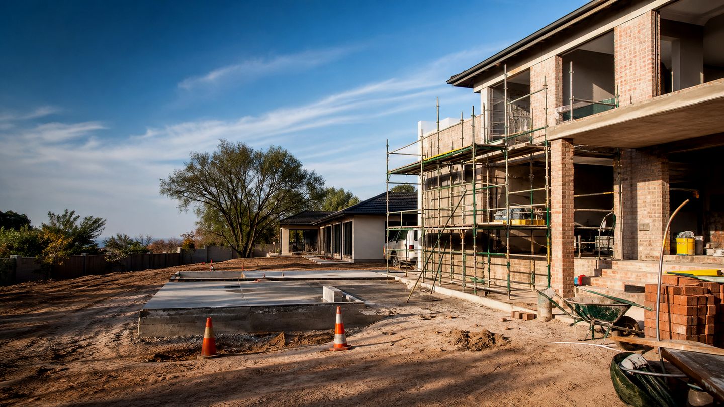 Construction work with brickwork, scaffolding and site activity in Gauteng - view 7