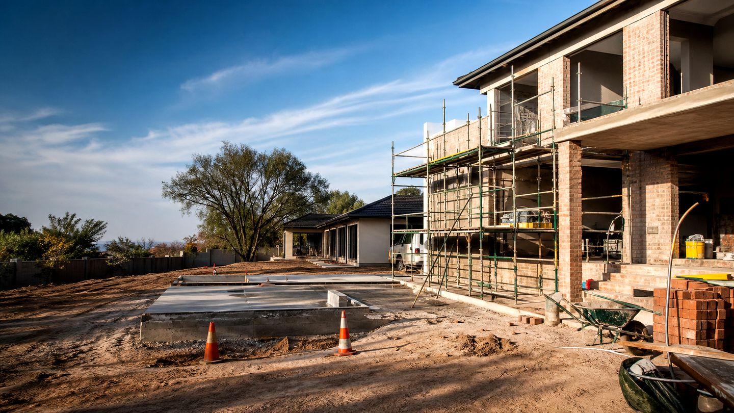 Construction work with brickwork, scaffolding and site activity in Gauteng - view 11